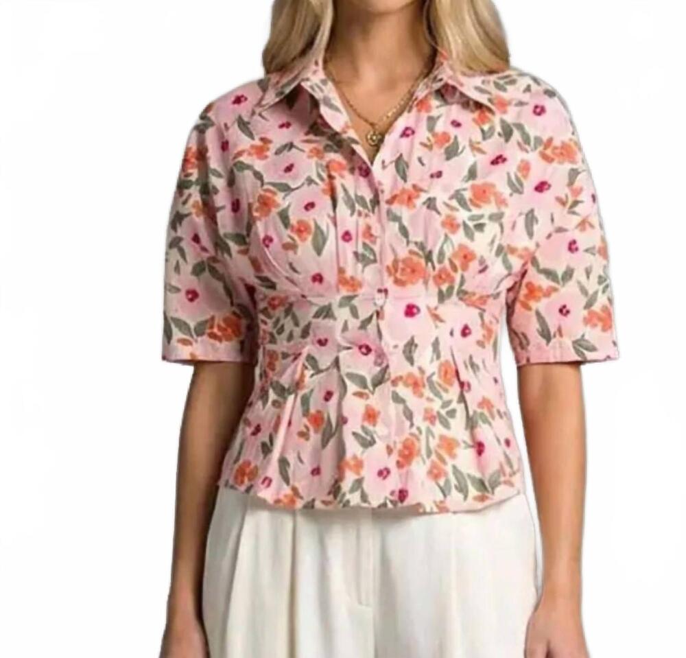 NEW MEET ME IN SANTORINI button front top in saffron bloom